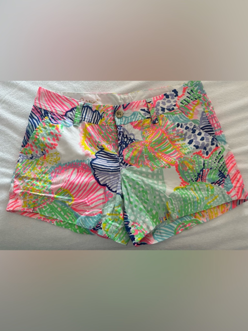 Lilly Pulitzer Neon Floral Print Cotton Shorts in Pink, Green & Blue